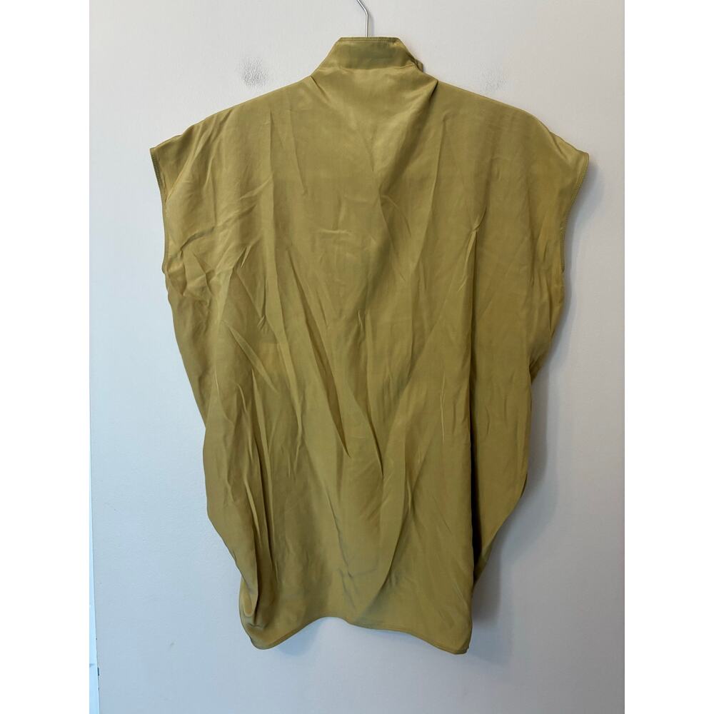 YSL Yves Saint Laurent Silk Blouse Cap Sleeves Green F38 US 6 Small - Picture 2 of 8